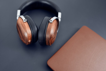 vintage headphones on table