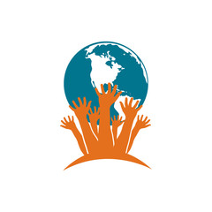 Vector with hands holding Planet Earth. Protection of nature, eco problem