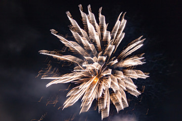Beautiful zoom effect mid-August holiday fireworks in Follonica, Tuscany, Italy