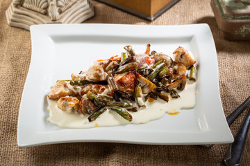 Tasty meat dish with vegetables, food close-up