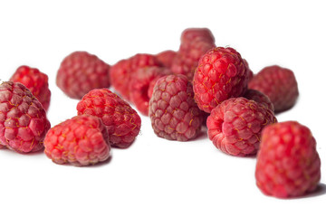 red raspberry berries close-up isolated on a white background. sweet summer medicinal berries macro details