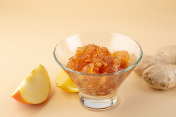 Apple confiture with ginger and lemon close-up, food