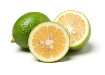 Fresh limes on white background