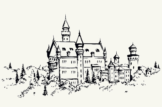 Famous German castle. Vector drawing