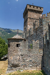 View to the medieval Fenis castle in Aosta Valley, Italy