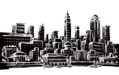 Embankment of the modern city. Vector drawing