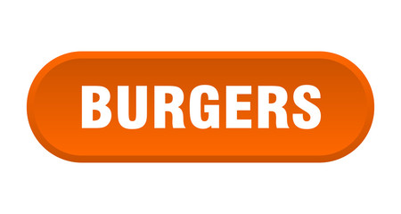 burgers button. burgers rounded orange sign. burgers