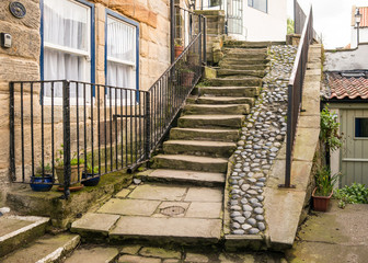 Stone Staircase in a Street in Staithes in North Yorkshire