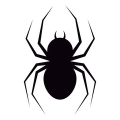 Vector illustration of flat design black spider with fangs silhouette icon isolated on white background.