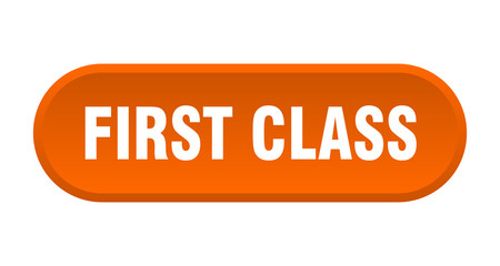 first class button. first class rounded orange sign. first class