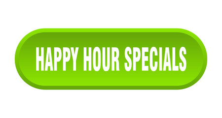 happy hour specials button. happy hour specials rounded green sign. happy hour specials