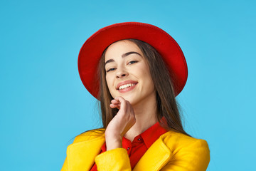 young woman in red hat