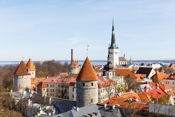 Naklejka na ściany i meble Cityscape view to old town of Tallinn, Estonia