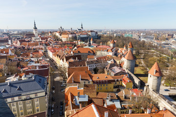 Fototapeta na wymiar Cityscape view to old town of Tallinn, Estonia