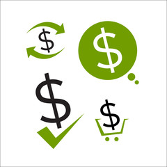 set of simple green money dollar logo design sign Icon logo vector