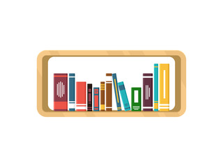 Stack of Books on the wall with rounded bookshelves on white background vector illustration simple