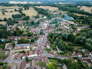 Aerial view of a small village in the south of England