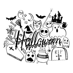 Happy halloween wreath vector illustration. Doodles style. Can be use for greeting card, poster.