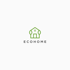 Fototapeta premium Home with leaf shape eco home Logo Icon Design Template. Ecology, Green Nature.