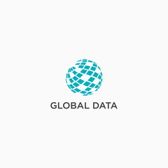Digital pixel globe. Data Global Logo Icon Design Template Vector