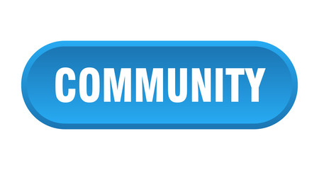 community button. community rounded blue sign. community