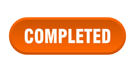 completed button. completed rounded orange sign. completed