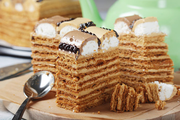 Honey cake sliced to separate pieces	