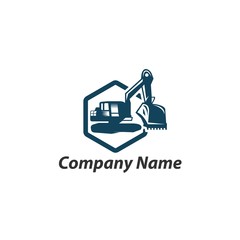 Excavation work logo design, emblem of excavator or building machine rental organisation print stamps, constructing equipment