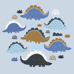 Cute dinosaurs doodles set, scandinavian design