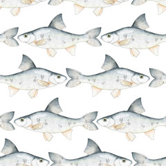 fish sea salmon watercolor pen isolated pattern