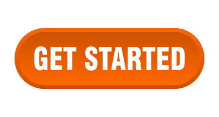 get started button. get started rounded orange sign. get started
