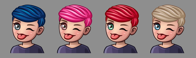 Emotion icons winks man for social networks and stickers. Vector illustration