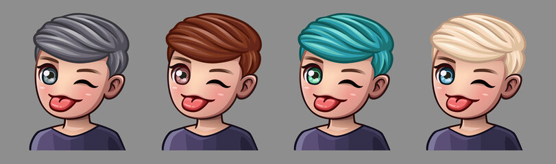 Emotion icons winks man for social networks and stickers. Vector illustration