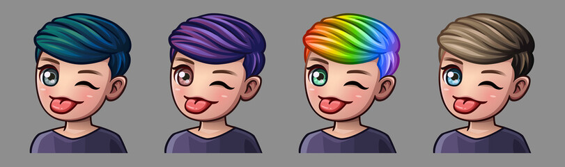 Emotion icons winks man for social networks and stickers. Vector illustration