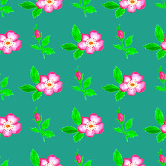 Wild roses watercolor seamless pattern. Flowers, leaves. Floral background. Fabric design, wallpaper