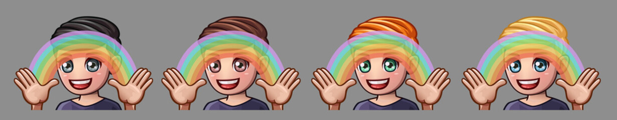 Emotion icons happy man with rainbow for social networks and stickers. Vector illustration
