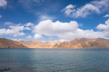 Pangkong Tso in Himalayas range Ladakh, India and Tibet. The highest salt water lake in the world.