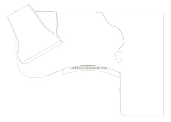 The contour of a computer desk with a large monitor keyboard and system unit. View from above. Vector illustration.