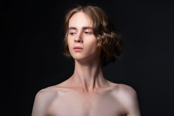 Portrait of a young attractive man. Androgyn model.