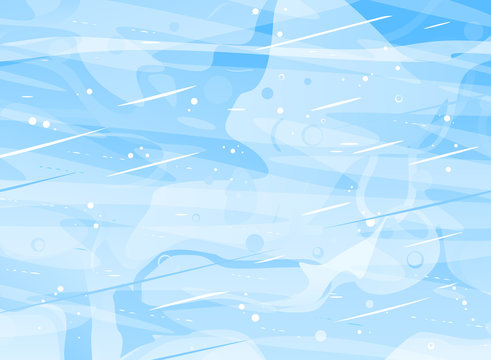 Ice surface texture background illustration on top view, ice texture with cracks and small bubbles, blue cold winter ice background