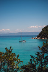 Vocation in Greece, Corfu. Water, cliff, mountains, and beautiful summer evening 