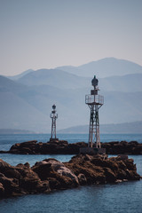 Vocation in Greece, Corfu. Water, cliff, mountains, and beautiful summer evening 