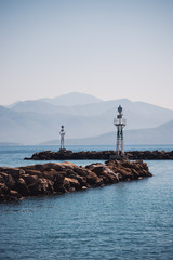 Vocation in Greece, Corfu. Water, cliff, mountains, and beautiful summer evening 
