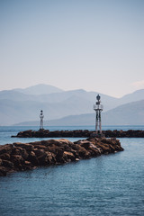 Vocation in Greece, Corfu. Water, cliff, mountains, and beautiful summer evening 