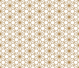Seamless pattern based on Japanese ornament Kumiko.Golden color.