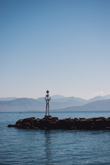 Vocation in Greece, Corfu. Water, cliff, mountains, and beautiful summer evening 