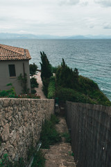 Vocation in Greece, Corfu town. Summer sightseeing Corfu buildings and town 