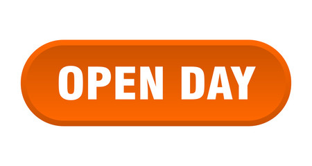 open day button. open day rounded orange sign. open day