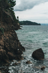 Vocation in Greece, Corfu. Water, cliff, mountains, and beautiful summer evening 
