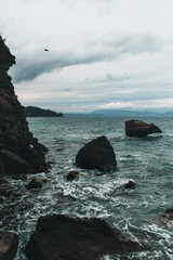 Vocation in Greece, Corfu. Water, cliff, mountains, and beautiful summer evening 